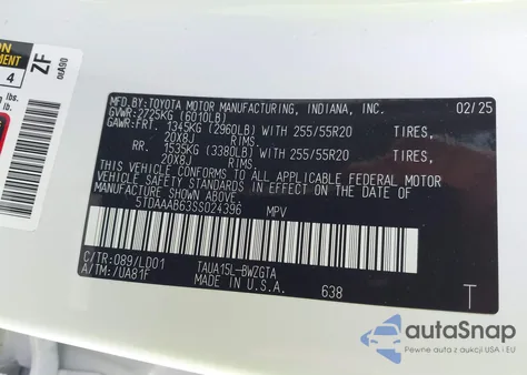 2025 Lexus Tx 350 Luxury z USA, uszkodzony, nr VIN 5TDAAAB63SS024396